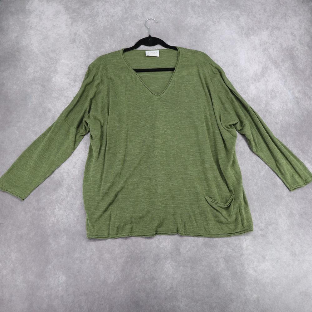 Poles Maison Montagut Tunic Top Green Linen Blend V Neck Pocket Sz M Lightweight